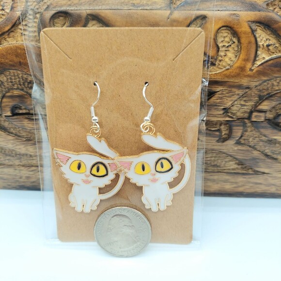 White Anime Cat Earrings - Picture 2 of 2